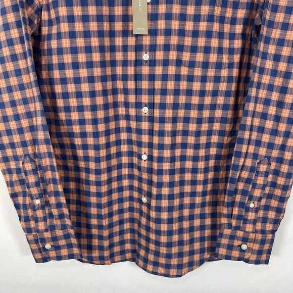 J.CREW Secret Wash Slim Fit Button Down Shirt Mens Small Orange Blue Plaid NWT - Picture 3 of 14